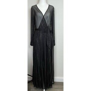 Alexa B Nites Sheer Long Sleeve Glitter Maxi Faux Wrap Dress Holiday Goth-8